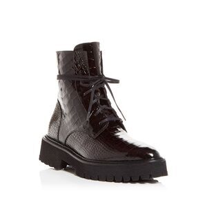 FREDA SALVADOR Womens Burgundy Croc 1" Platforms Emi Almond Combat Boots 5